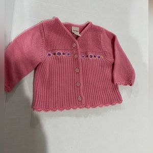 Jet Set vintage baby girl pink cardigan with flower embroidery size 12M
